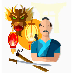 小清新日本扁平化人物古典文化