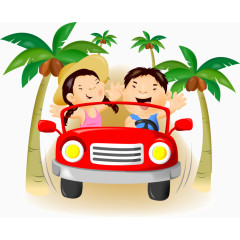 驾车出行的胖情侣