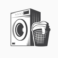 家用电器洗衣机黑白手绘线描