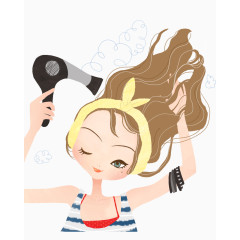 手绘吹头发的美女