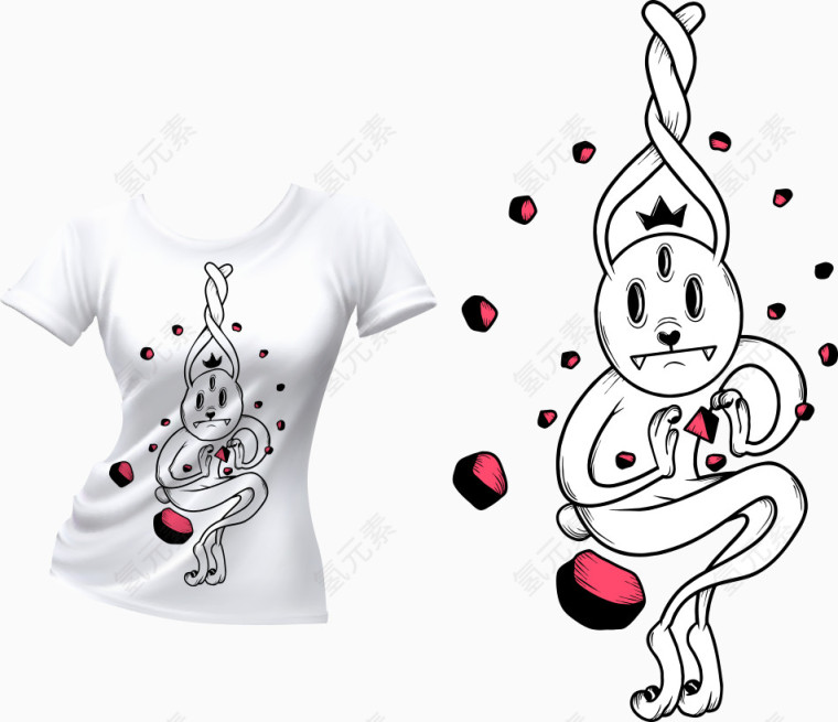 矢量可爱卡通小人印花