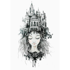 仙境素描创意欧洲建筑