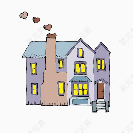 楼房烟囱心形烟雾插画素材