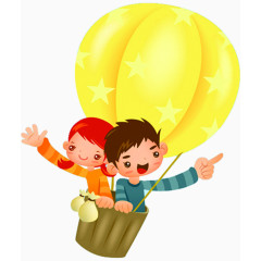 卡通男孩女孩热气球