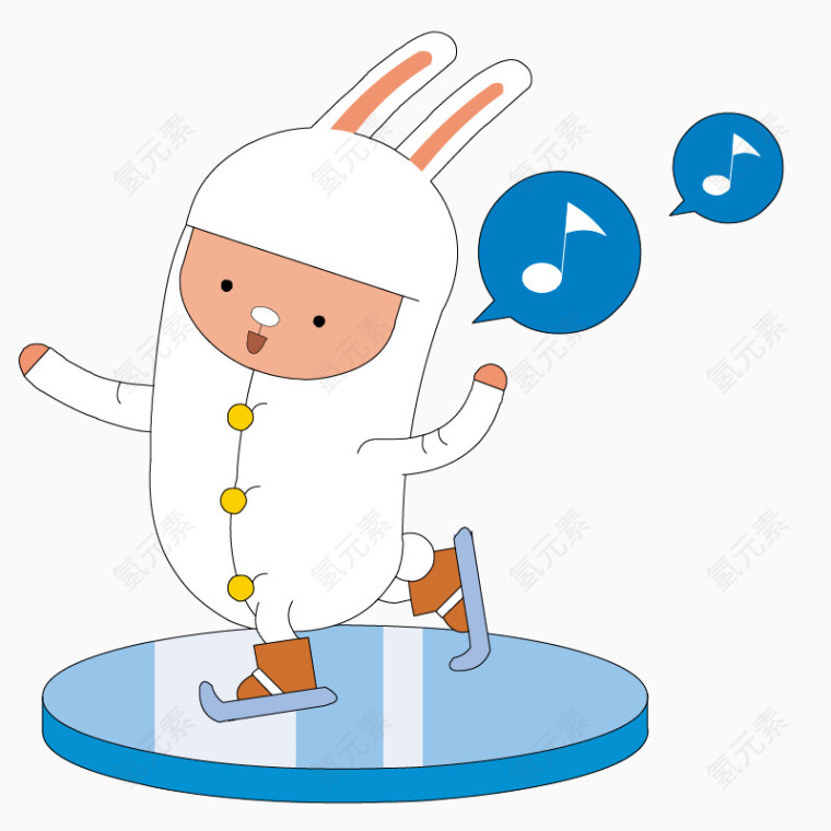 卡通手绘小白卡通人物溜冰
