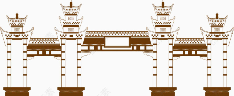 矢量手绘线描城门