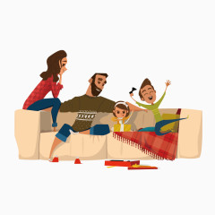 卡通手绘一家人坐沙发上