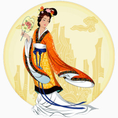 手绘中秋仕女图