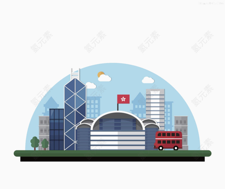 卡通建筑和汽车