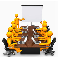 会议室中开会的黄色卡通小人