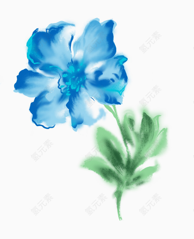 蓝色水墨花