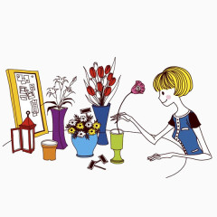 手绘女孩插画居家生活清新优雅