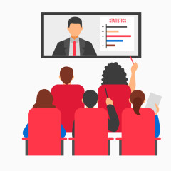 手绘同事集体看视频场景