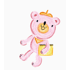 卡通手绘粉色拿着笔记本小熊