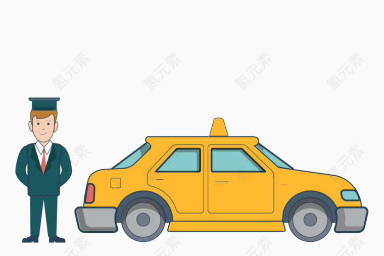卡通手绘交警出租车场景
