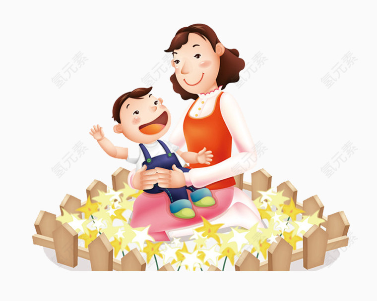 矢量手绘妈妈和孩子