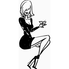 坐姿手绘鸡尾酒美女