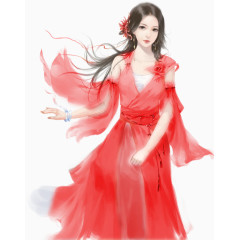 红衣轻纱美女