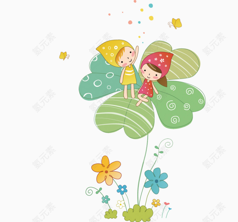 手绘插画花朵儿童六一节