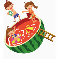 西瓜泳池游泳卡通手绘装饰元素