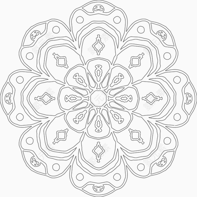 简约线描佛教曼陀罗图案