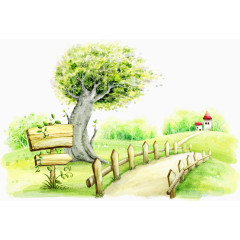 指示牌和房屋大树