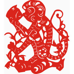 红色剪纸镂空猴子