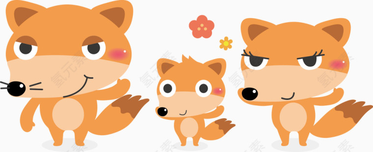 卡通动物狐狸一家人