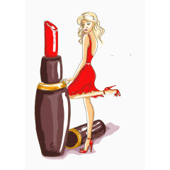 水彩插画女孩口红