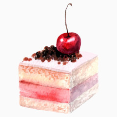 水彩手绘风美味樱桃蛋糕甜品