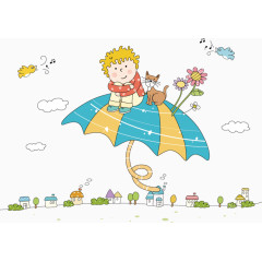 手绘男孩与狗元素