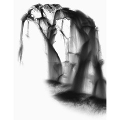 水墨画瀑布山石