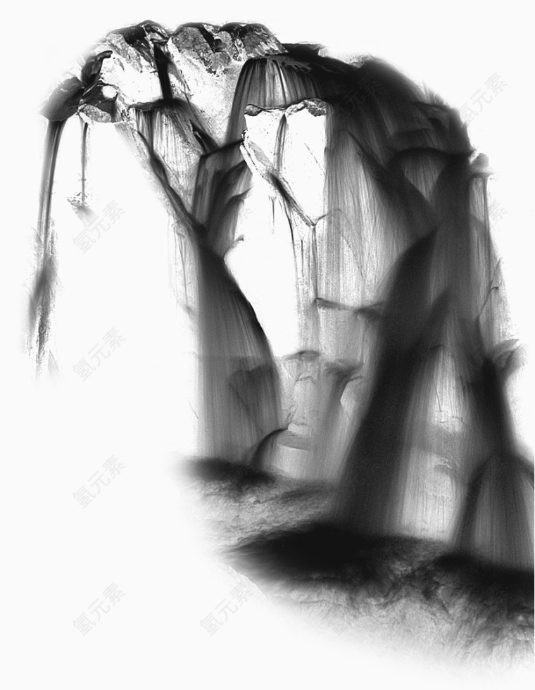 水墨画瀑布山石