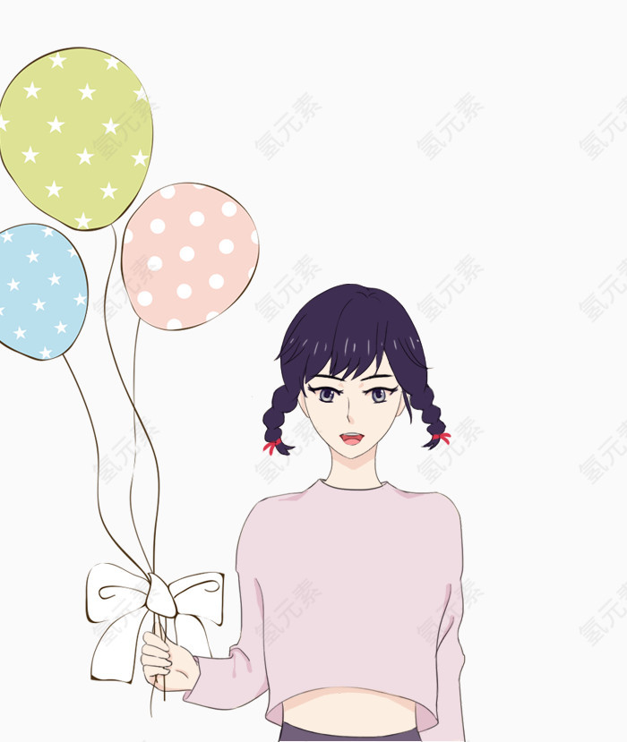 手绘小女孩手拿气球