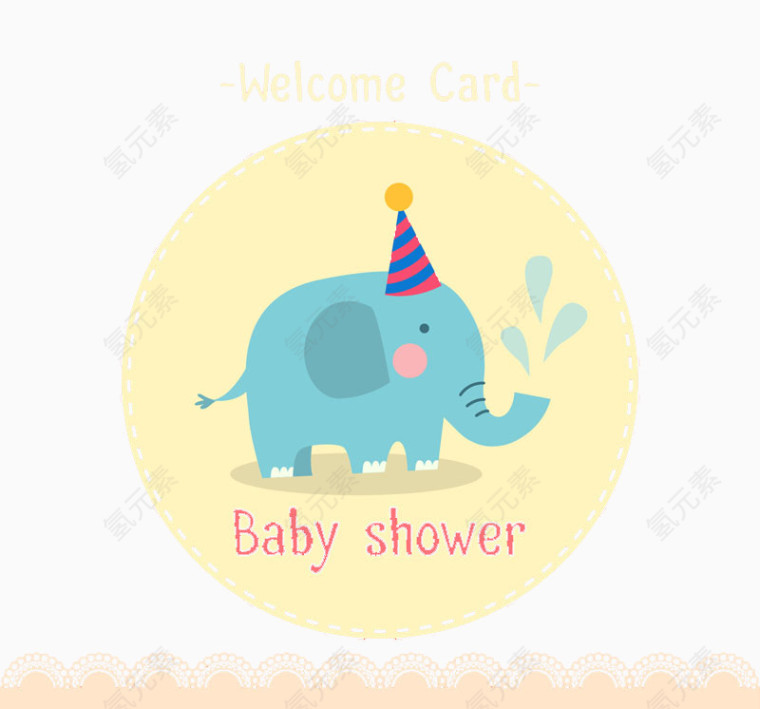 蓝色大象迎婴卡片图案