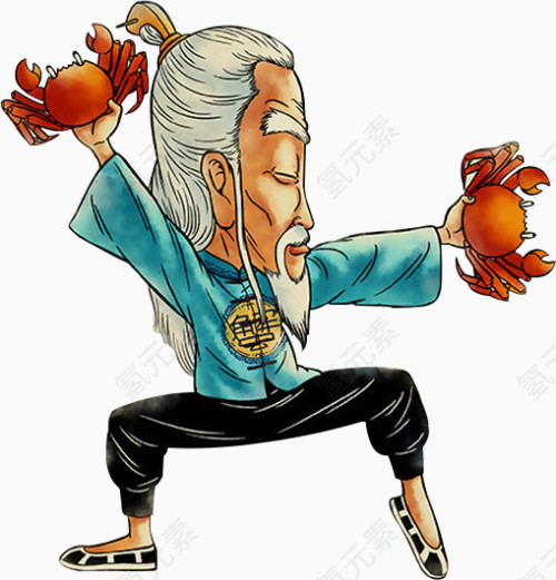 抓着螃蟹的搞笑老头