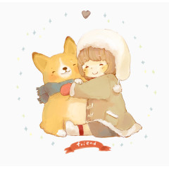 温暖的小女孩和柴犬