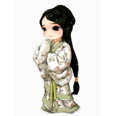 墨绿色印花汉服少女