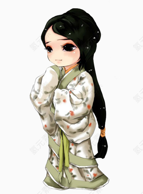 墨绿色印花汉服少女