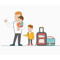 卡通手绘一家人等车场景