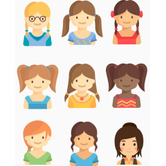 扎辫子的小女孩矢量合集