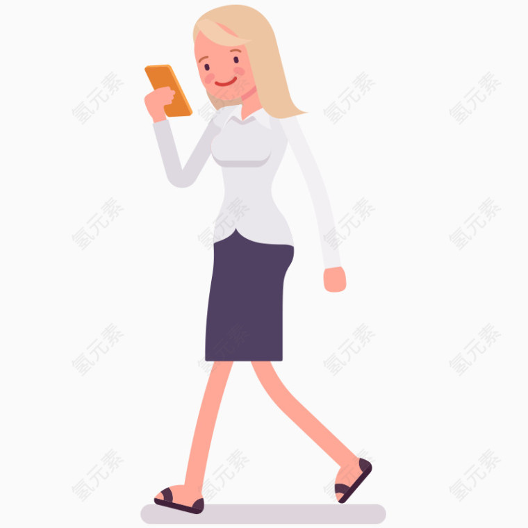卡通低头看手机女孩