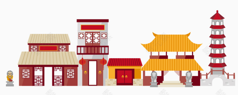 扁平化中式建筑群街景
