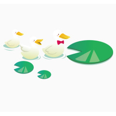 手绘卡通莲叶和鸭子
