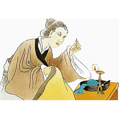 缝补被子卡通人物水彩插画