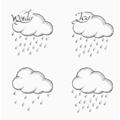 手绘下雨云朵