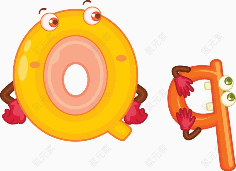 卡通拟人彩色字母Qq