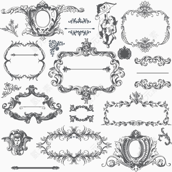 浪漫欧式花纹边框元素