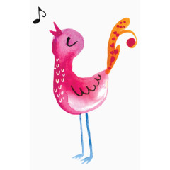 彩色手绘唱歌的小鸟