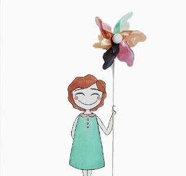 创意拿着风车的小女孩